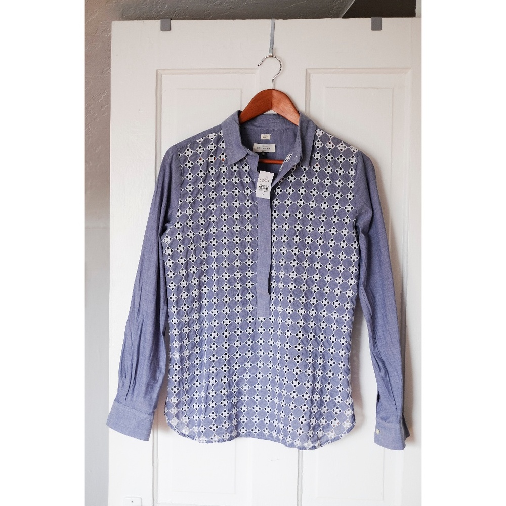 LOFT Women's Blue Patterned Top - Picture 1 of 8